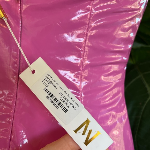 NWT Meshki Pink Jennifer Cut Out Mini Latex Dress Barbiecore Medium - Picture 8 of 13
